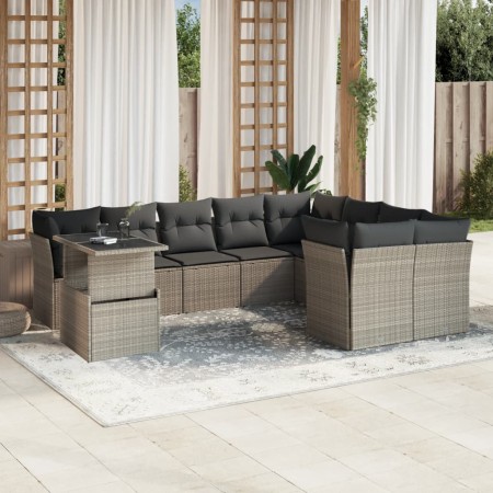 Set sofás jardín 10 pzas con cojines ratán sintético gris claro de , Conjuntos de jardín - Ref: Foro24-3266852, Precio: 727,4...