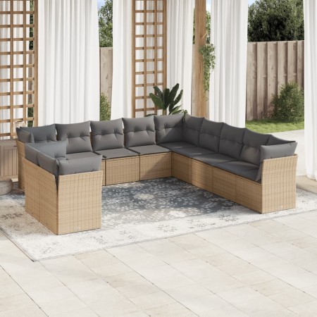Set de sofás de jardín 11pzas con cojines ratán sintético beige en Conjuntos de jardín | Comprar online en Foru.es