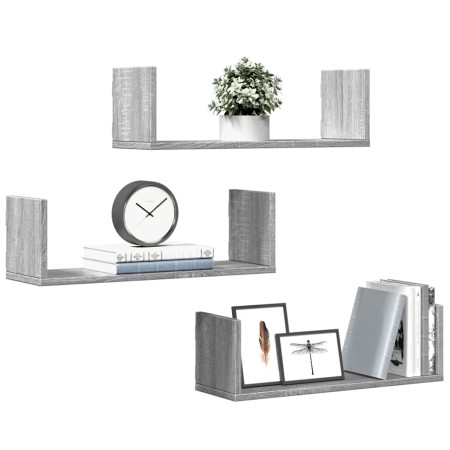 Estante de pared 3 uds madera ingeniería gris Sonoma 58x18x18cm de , Estantes y estanterías - Ref: Foro24-853286, Precio: 29,...