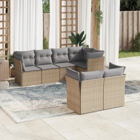 Set sofás de jardín 7 piezas y cojines ratán sintético beige en Conjuntos de jardín | Comprar online en Foru.es