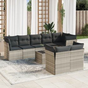 Set muebles jardín 9 pzas y cojines ratán sintético gris claro en Conjuntos de jardín | Comprar online en Foru.es