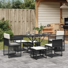 Set de comedor de jardín 7 pzas y cojines ratán sintético negro de , Conjuntos de jardín - Ref: Foro24-369009, Precio: 341,90...