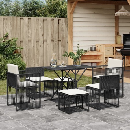 Set de comedor de jardín 7 pzas y cojines ratán sintético negro de , Conjuntos de jardín - Ref: Foro24-369009, Precio: 341,90...