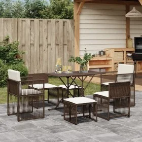 Set comedor de jardín 7 pzas con cojines ratán sintético marrón de , Conjuntos de jardín - Ref: Foro24-369010, Precio: 342,87...