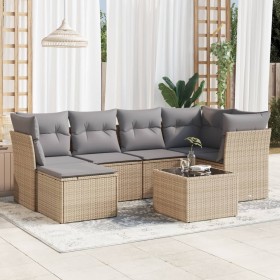 Set sofás de jardín 7 piezas y cojines ratán sintético beige en Conjuntos de jardín | Comprar online en Foru.es