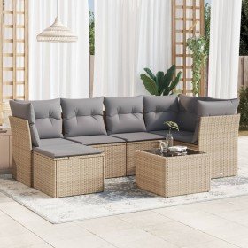 Set sofás de jardín 7 piezas y cojines ratán sintético beige en Conjuntos de jardín | Comprar online en Foru.es