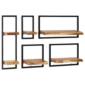 Conjunto estantes pared 5 piezas madera maciza acacia y acero en Estanterías | Comprar online en Foru.es