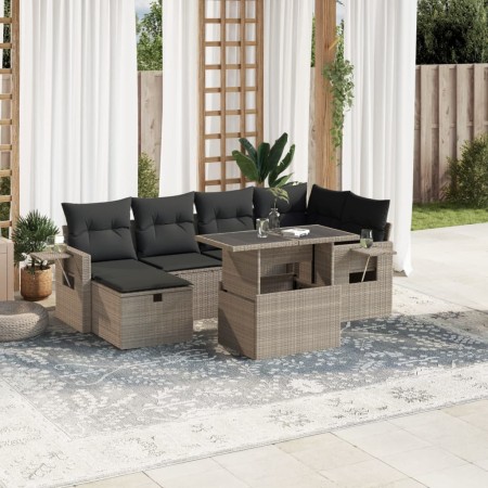 Set de sofás de jardín 7 pzas con cojines ratán PE gris claro de , Conjuntos de jardín - Ref: Foro24-3274982, Precio: 507,17 ...