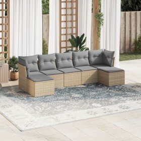 Set sofás de jardín 7 piezas y cojines ratán sintético beige en Conjuntos de jardín | Comprar online en Foru.es