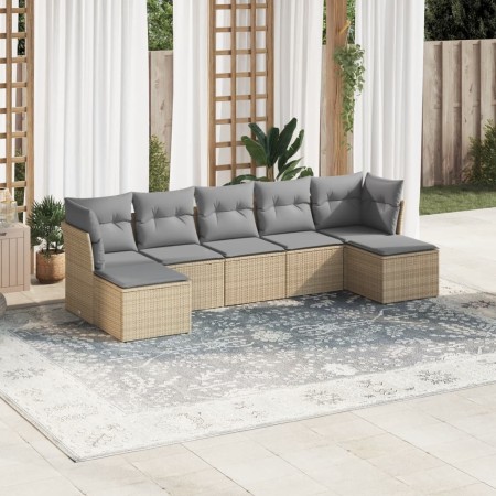Set sofás de jardín 7 piezas y cojines ratán sintético beige en Conjuntos de jardín | Comprar online en Foru.es