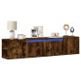 Mueble de TV de pared con luz LED roble ahumado 180x31x39,5 cm de , Muebles TV - Ref: Foro24-3307958, Precio: 133,46 €, Descu...