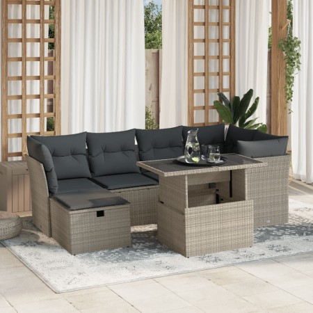 Set de sofás de jardín 7 pzas con cojines ratán PE gris claro de , Conjuntos de jardín - Ref: Foro24-3274662, Precio: 508,78 ...