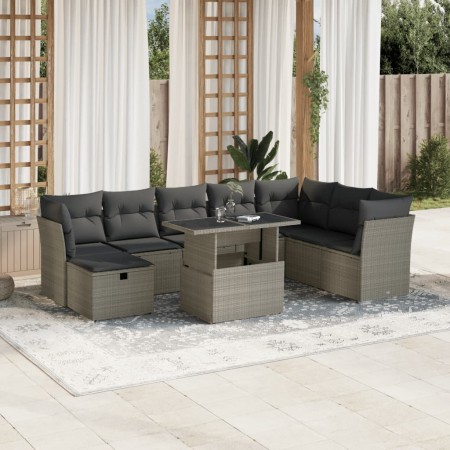 Set muebles jardín 9 pzas y cojines ratán sintético gris claro de , Conjuntos de jardín - Ref: Foro24-3274712, Precio: 651,06...