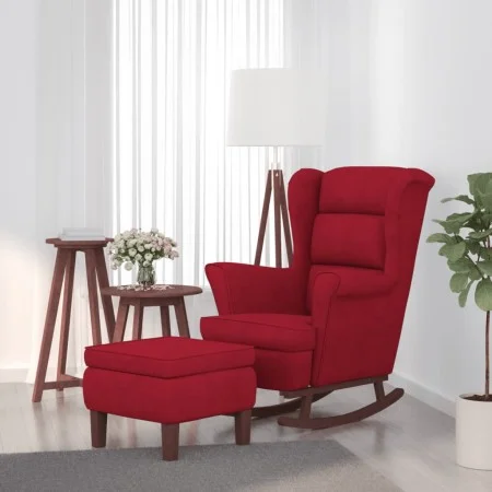 Sillón mecedora patas madera y taburete terciopelo rojo vino de , Mecedoras - Ref: Foro24-3121235, Precio: 317,76 €, Descuent...
