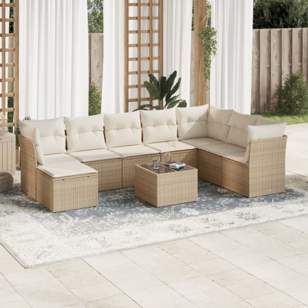 Set de sofás de jardín 9 pzas con cojines ratán sintético beige en Conjuntos de jardín | Comprar online en Foru.es