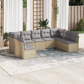 Set de sofás de jardín 9 pzas con cojines ratán sintético beige en Conjuntos de jardín | Comprar online en Foru.es