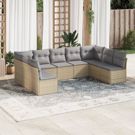Set de sofás de jardín 9 pzas con cojines ratán sintético beige en Conjuntos de jardín | Comprar online en Foru.es