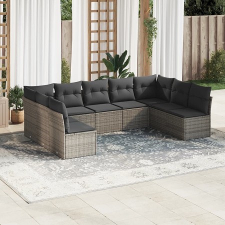 Set de muebles de jardín 9 pzas y cojines ratán sintético gris en Conjuntos de jardín | Comprar online en Foru.es