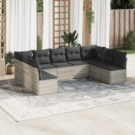 Set muebles jardín 9 pzas y cojines ratán sintético gris claro en Conjuntos de jardín | Comprar online en Foru.es