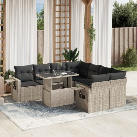 Set muebles jardín 9 pzas y cojines ratán sintético gris claro de , Conjuntos de jardín - Ref: Foro24-3267802, Precio: 674,20...