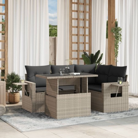 Set de sofás jardín y cojines 5 pzas ratán sintético gris claro de , Conjuntos de jardín - Ref: Foro24-3267882, Precio: 410,1...