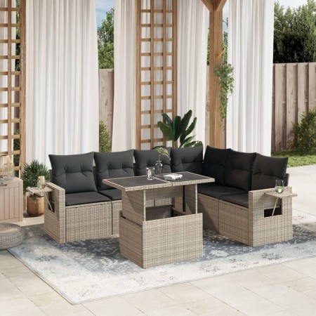 Set de sofás de jardín 7 pzas con cojines ratán PE gris claro de , Conjuntos de jardín - Ref: Foro24-3267932, Precio: 541,28 ...
