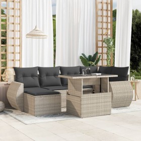 Set de sofás de jardín 7 pzas con cojines ratán PE gris claro de , Conjuntos de jardín - Ref: Foro24-3268682, Precio: 528,59 ...
