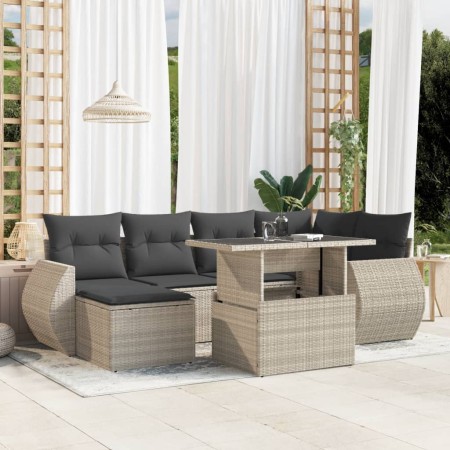 Set de sofás de jardín 7 pzas con cojines ratán PE gris claro de , Conjuntos de jardín - Ref: Foro24-3268682, Precio: 528,59 ...