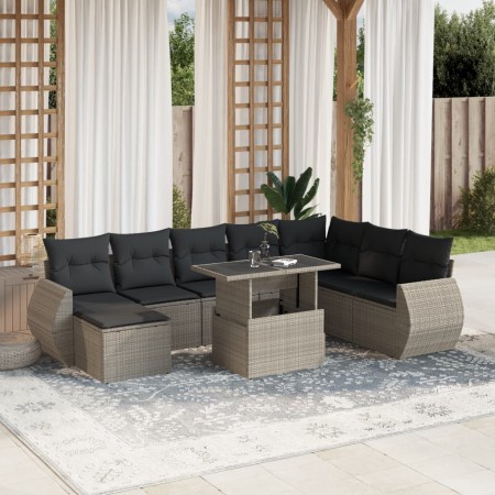 Set muebles jardín 9 pzas y cojines ratán sintético gris claro de , Conjuntos de jardín - Ref: Foro24-3268732, Precio: 661,42...