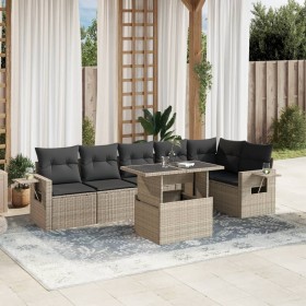 Set de sofás de jardín 7 pzas con cojines ratán PE gris claro de , Conjuntos de jardín - Ref: Foro24-3267922, Precio: 541,28 ...