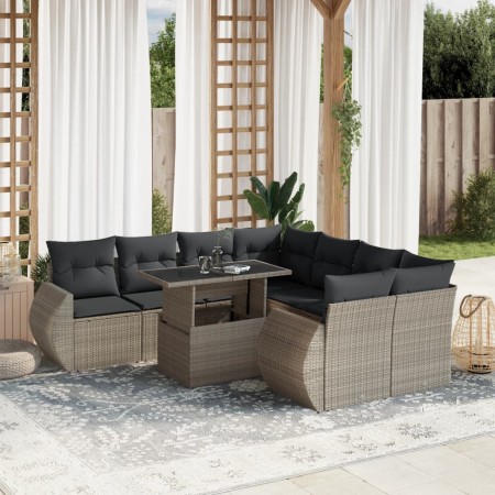 Set muebles jardín 9 pzas y cojines ratán sintético gris claro de , Conjuntos de jardín - Ref: Foro24-3268432, Precio: 692,18...
