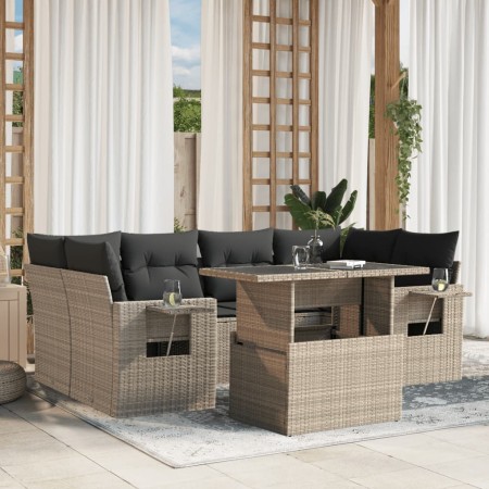 Set de sofás de jardín 7 pzas con cojines ratán PE gris claro de , Conjuntos de jardín - Ref: Foro24-3267762, Precio: 530,71 ...