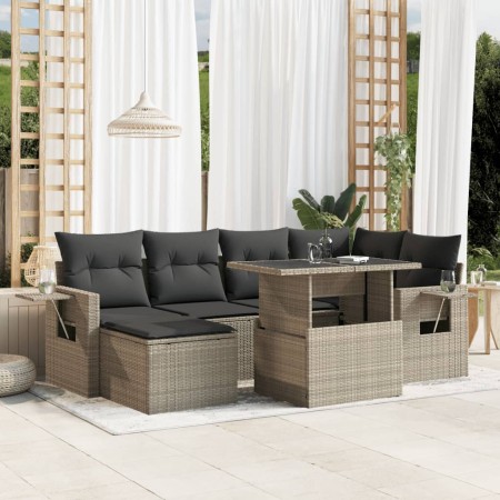 Set de sofás de jardín 7 pzas con cojines ratán PE gris claro de , Conjuntos de jardín - Ref: Foro24-3268052, Precio: 510,70 ...