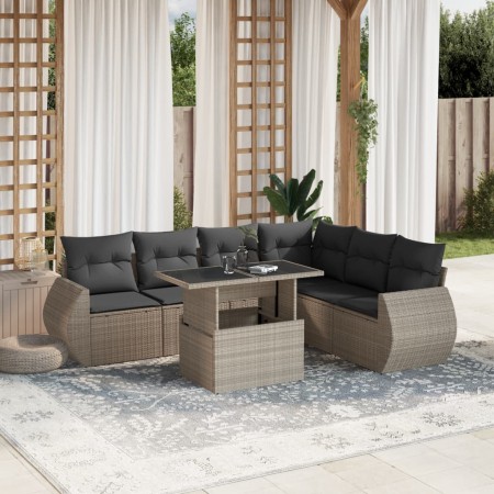 Set de sofás de jardín 7 pzas con cojines ratán PE gris claro de , Conjuntos de jardín - Ref: Foro24-3268562, Precio: 560,18 ...