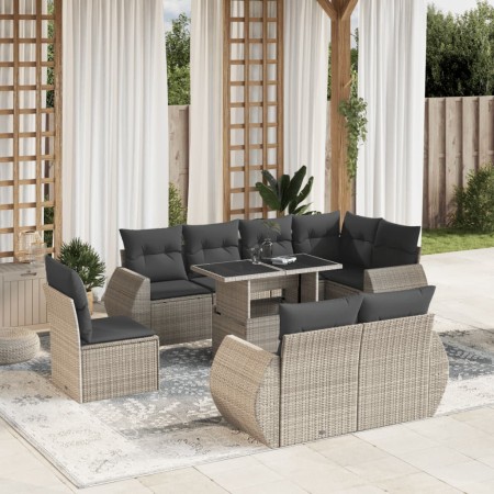 Set muebles jardín 9 pzas y cojines ratán sintético gris claro de , Conjuntos de jardín - Ref: Foro24-3268672, Precio: 797,90...