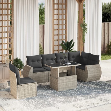 Set de sofás de jardín 7 pzas con cojines ratán PE gris claro de , Conjuntos de jardín - Ref: Foro24-3268572, Precio: 560,18 ...