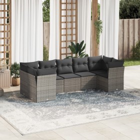 Set de sofás de jardín 7 piezas con cojines ratán PE gris en Conjuntos de jardín | Comprar online en Foru.es