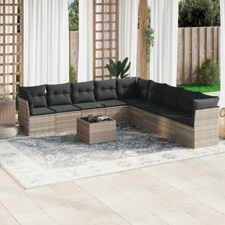 Set sofás jardín 10 pzas con cojines ratán sintético gris claro de , Conjuntos de jardín - Ref: Foro24-3249631, Precio: 650,9...