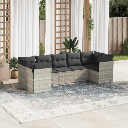Set de sofás de jardín 7 pzas con cojines ratán PE gris claro de , Conjuntos de jardín - Ref: Foro24-3249961, Precio: 509,63 ...