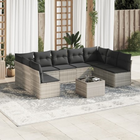 Set sofás jardín 10 pzas con cojines ratán sintético gris claro de , Conjuntos de jardín - Ref: Foro24-3249921, Precio: 644,9...