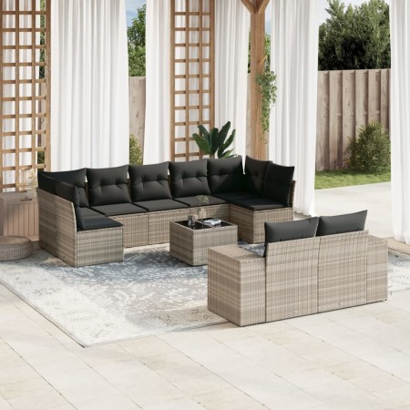 Set sofás jardín 10 pzas con cojines ratán sintético gris claro de , Conjuntos de jardín - Ref: Foro24-3255369, Precio: 674,3...