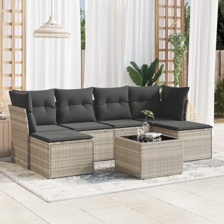 Set de sofás de jardín 7 pzas con cojines ratán PE gris claro de , Conjuntos de jardín - Ref: Foro24-3218022, Precio: 410,72 ...