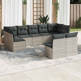 Set muebles jardín 9 pzas y cojines ratán sintético gris claro en Conjuntos de jardín | Comprar online en Foru.es