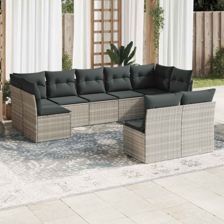 Set muebles jardín 9 pzas y cojines ratán sintético gris claro en Conjuntos de jardín | Comprar online en Foru.es