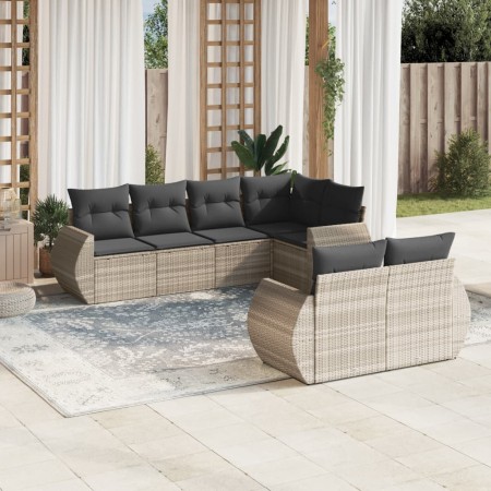 Set de sofás de jardín 7 pzas con cojines ratán PE gris claro de , Conjuntos de jardín - Ref: Foro24-3253949, Precio: 556,49 ...
