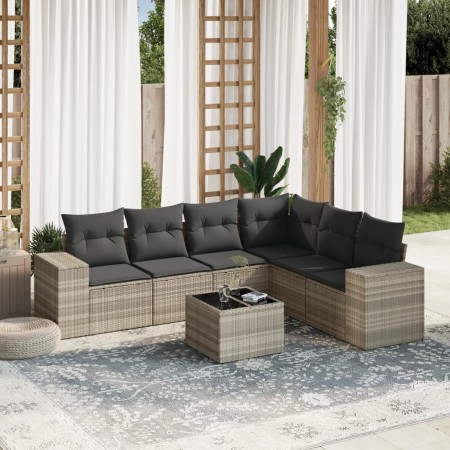 Set de sofás de jardín 7 pzas con cojines ratán PE gris claro de , Conjuntos de jardín - Ref: Foro24-3254959, Precio: 478,54 ...