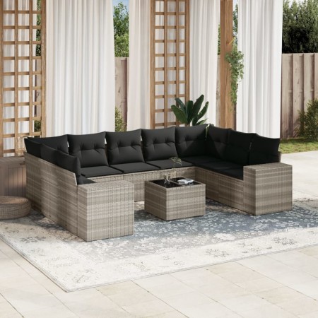 Set sofás jardín 10 pzas con cojines ratán sintético gris claro de , Conjuntos de jardín - Ref: Foro24-3223011, Precio: 677,1...