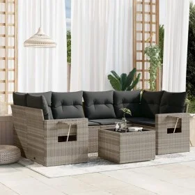 Set de sofás de jardín 7 pzas con cojines ratán PE gris claro de , Conjuntos de jardín - Ref: Foro24-3219921, Precio: 490,21 ...