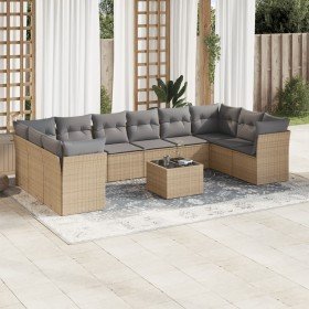Set de sofás de jardín 11pzas con cojines ratán sintético beige en Conjuntos de jardín | Comprar online en Foru.es