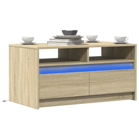 Mesa de centro con luces LED madera de ingeniería roble Sonoma de , Mesas de centro - Ref: Foro24-851993, Precio: 97,49 €, De...